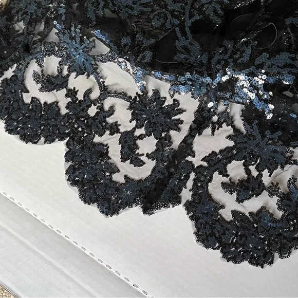 Kay Unger navy black embellished tea length gown 4 - Picture 11 of 13